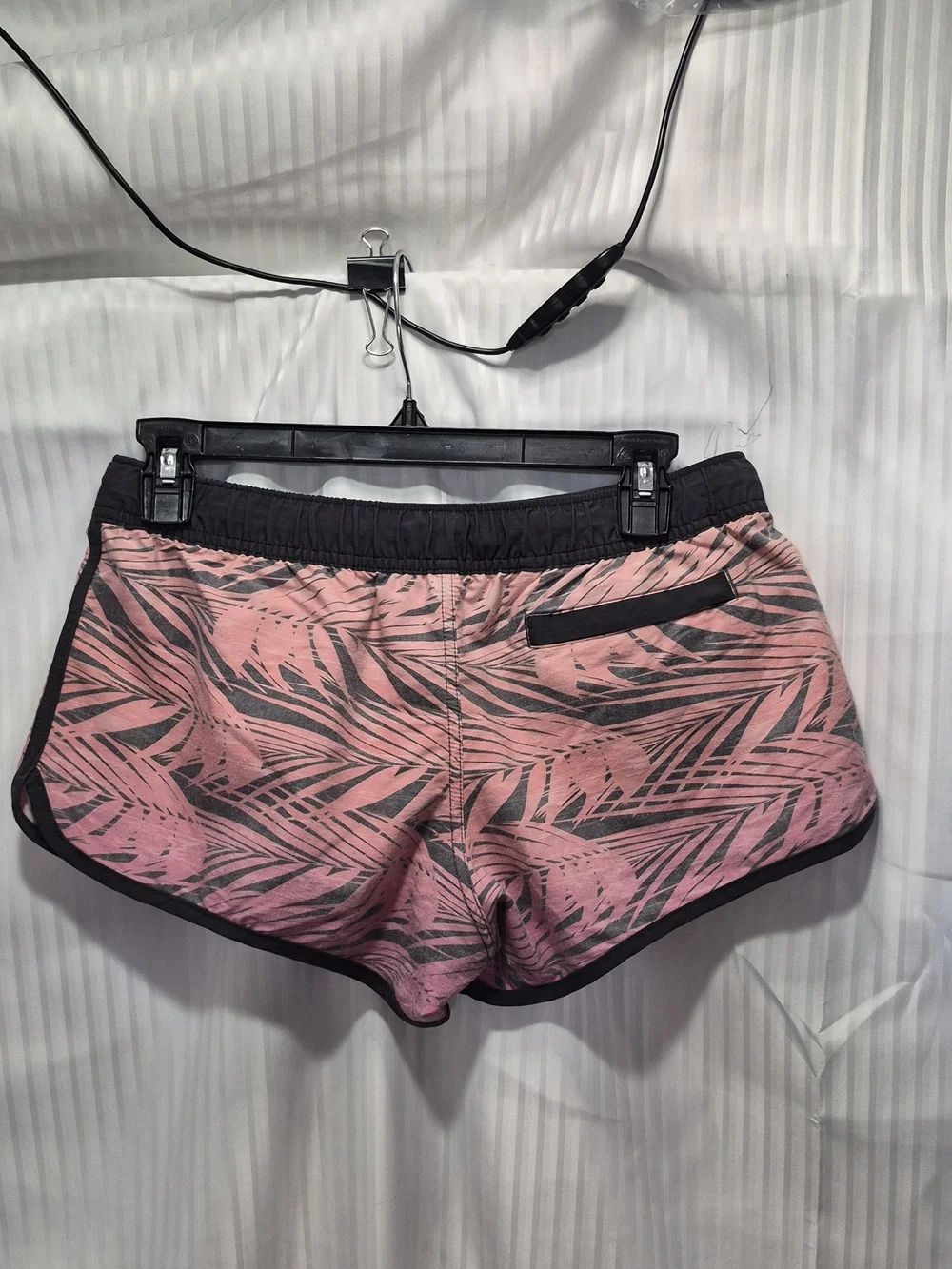 Salt Life Size Small Pink Palm-Print Women’s Athletic Shorts with Black Trim